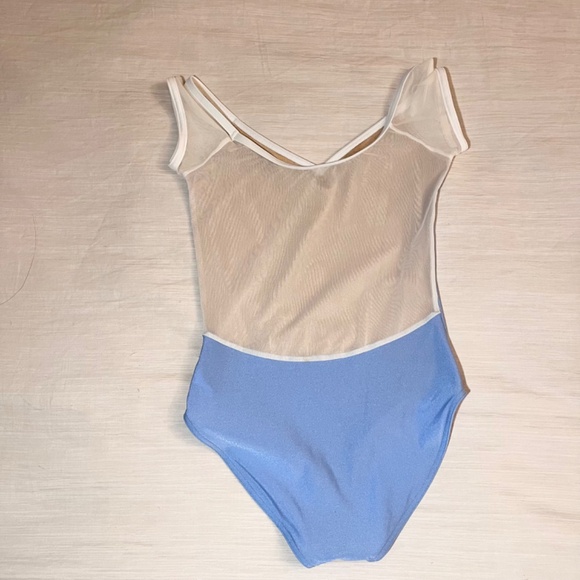 Yumiko Nina leotard blue mesh cap sleeves small - Picture 6 of 6